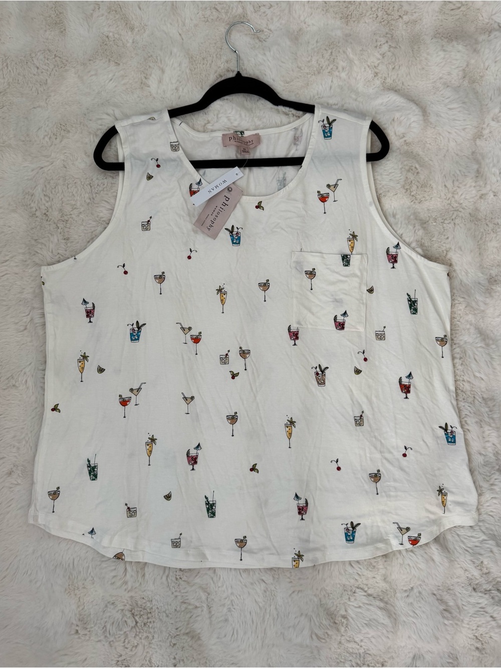 Philosophy White Sleeveless Tank with Colorful Cocktail Print - Picture 1 of 7